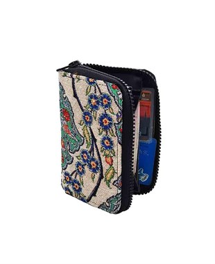 Osmanlı Motifli Çini Desenli Fermuarlı Kart ve Para Cüzdanı