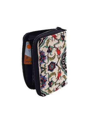 Osmanlı Motifli Goblen Dokuma Çok Gözlü Fermuarlı Cüzdanı