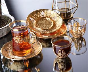 Sefa Heybeli Çay Seti 18 Parça-Altın