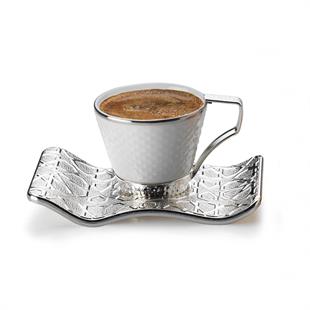 Selçuklu Tırtıklı Kahve Seti-Gümüş
