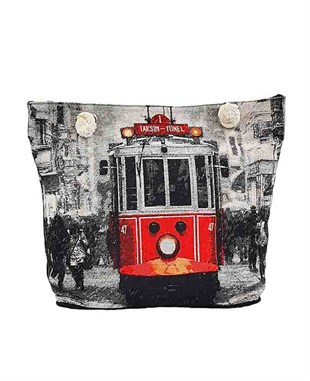 Taksim Tranvay Desenli goblen Dokma Plaj Çantası