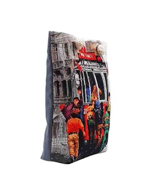 Taksim Tranvay Desenli Goblen Dokuma Heybe Çanta