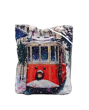 Taksim Tranvay Desenli Goblen Dokuma Heybe Çanta
