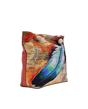 Tüy Desenli Goblen Dokuma Plaj Çantası