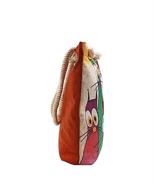Yedi Kedili Baskılı Goblen Dokuma Heybe Çanta