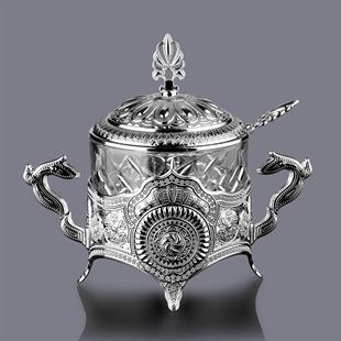 Yuvarlak Cam Şekerlik-Gümüş
