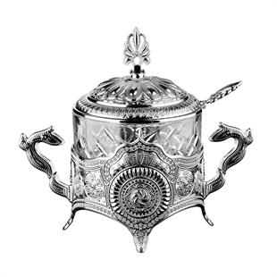 Yuvarlak Cam Şekerlik-Gümüş