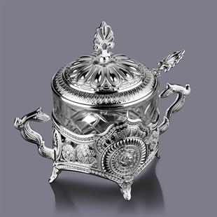 Yuvarlak Cam Şekerlik-Gümüş