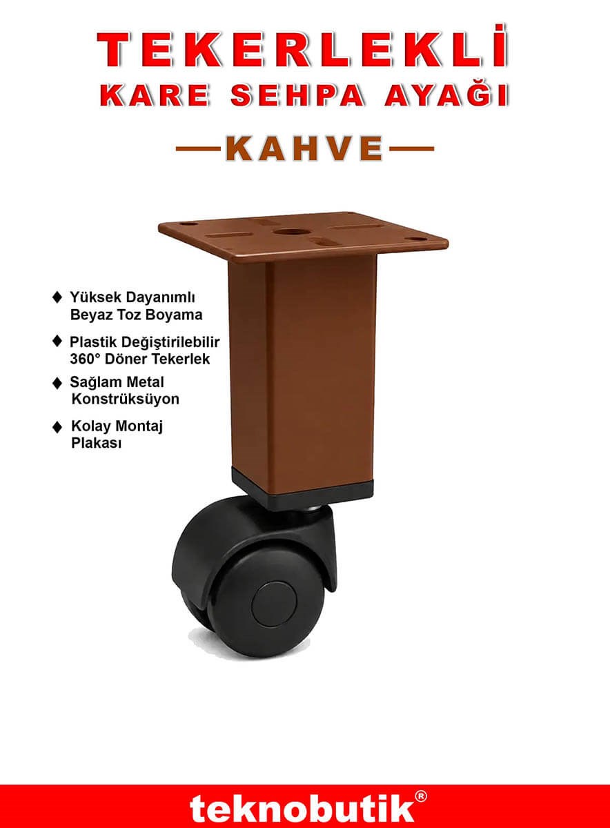 1 Adet 15cm Boy Kahve Kare Plastik Tekerlekli Mobilya Sehpa Ayağı Teknobutik.com'da