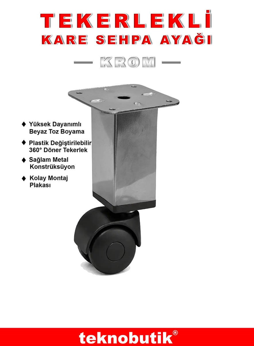 1 Adet 15cm Boy Krom Kare Plastik Tekerlekli Mobilya Sehpa Ayağı Teknobutik.com'da