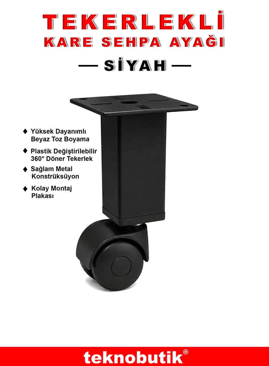 1 Adet 15cm Boy Siyah Kare Plastik Tekerlekli Mobilya Sehpa Ayağı Teknobutik.com'da