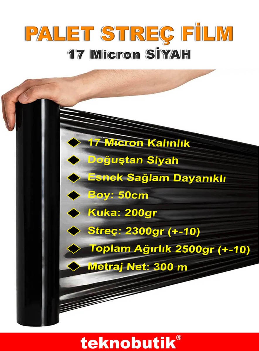 17 Micron Palet Streç Film Siyah 50cm 2500gr Teknobutik.com'da