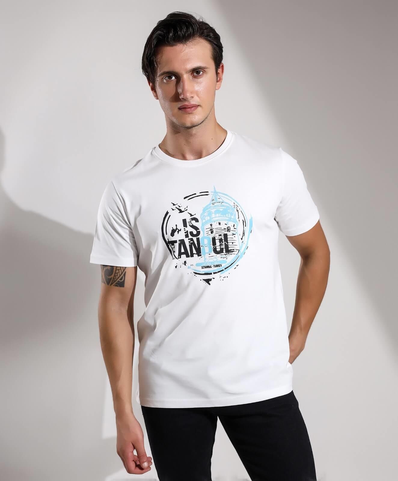 İstanbul Galata Baskılı Regular Kalıp Tişört Teknobutik.com'da
