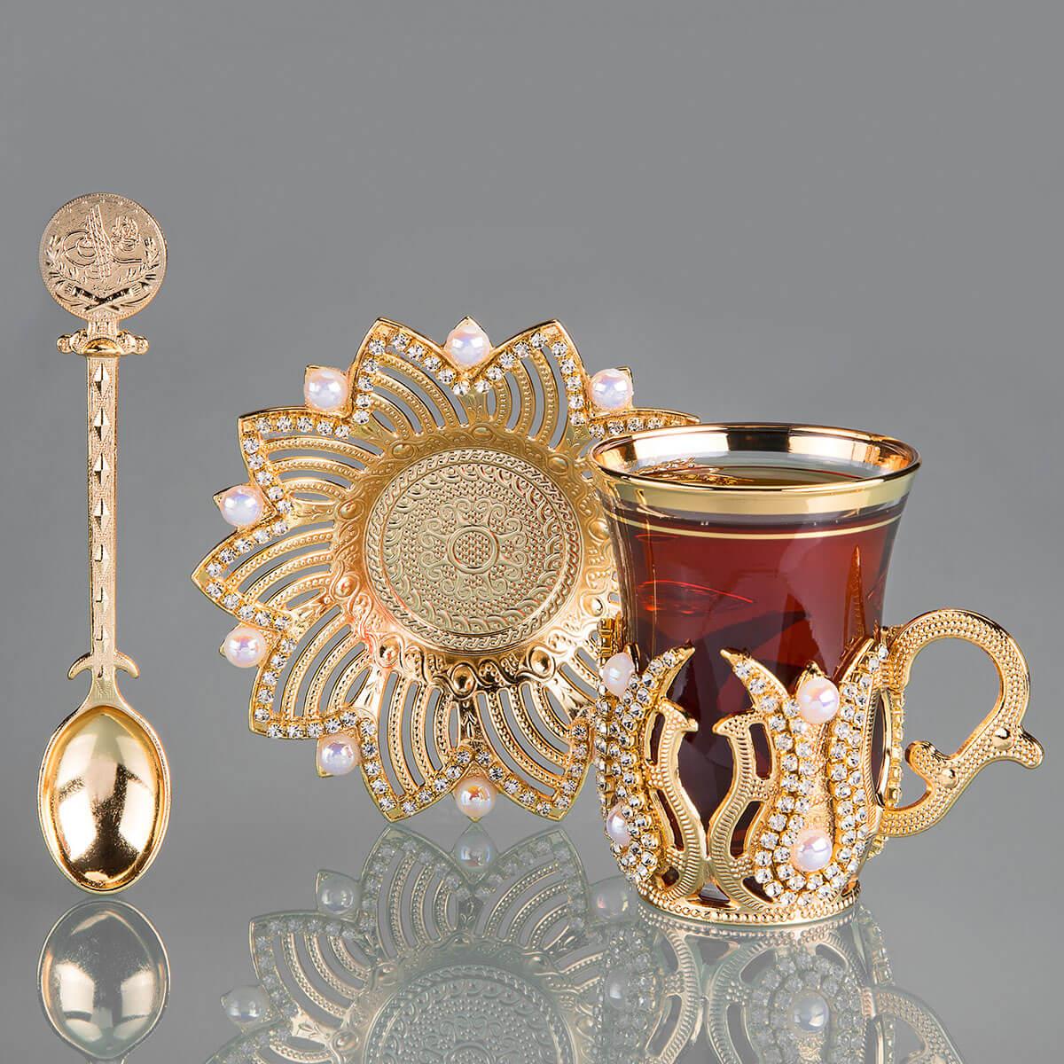 Ahsen Taşlı Çay Seti-Altın Teknobutik.com'da