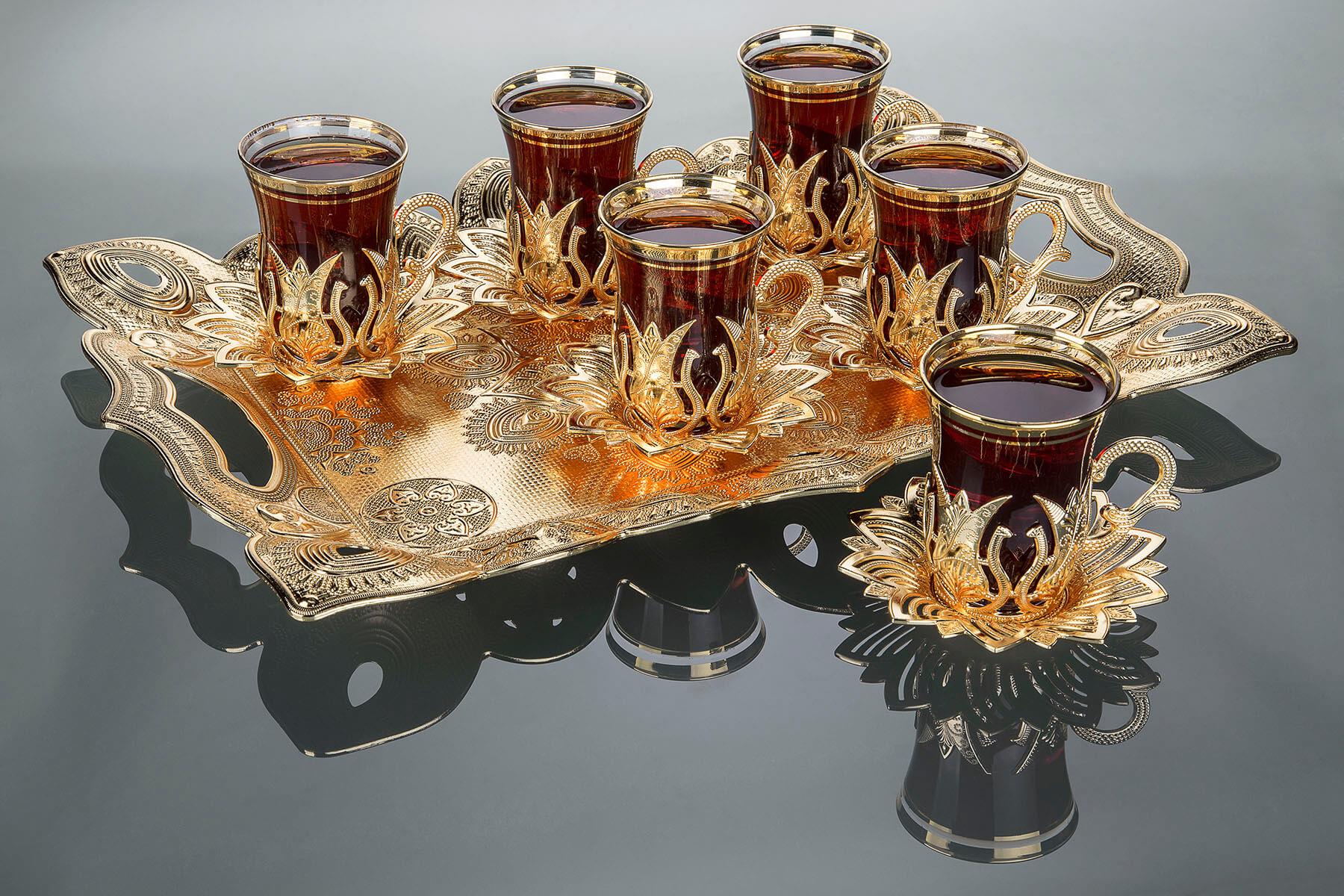 Ahsen Tepsili Çay Takımı-Altın Teknobutik.com'da