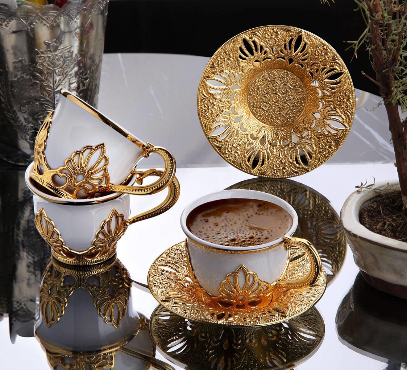 Ahu Tiryaki Beyaz Kahve Seti 18 Parça-Altın Teknobutik.com'da