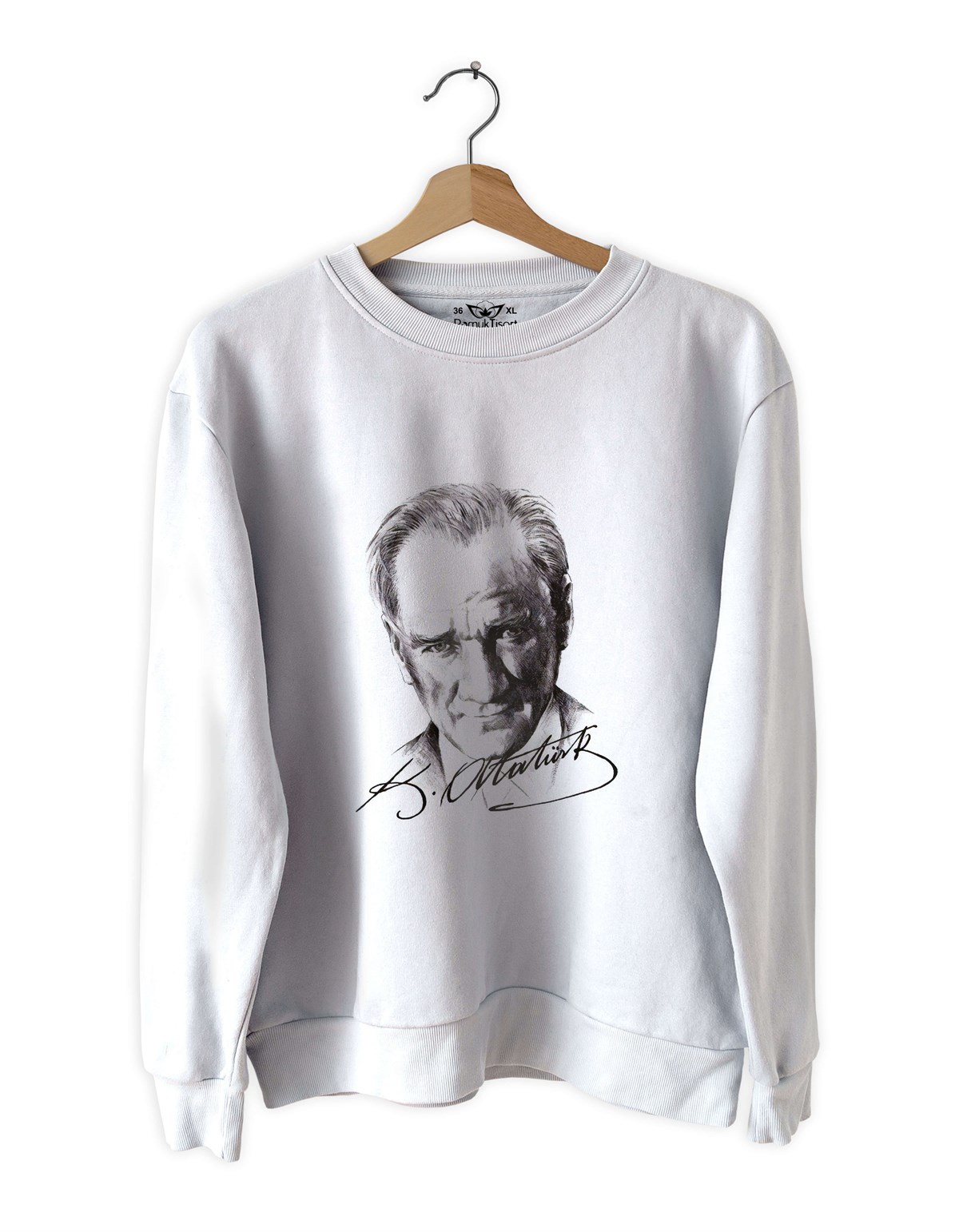 Atatürk 1 Baskılı Slim Fit Siyah - Beyaz Sweatshirt