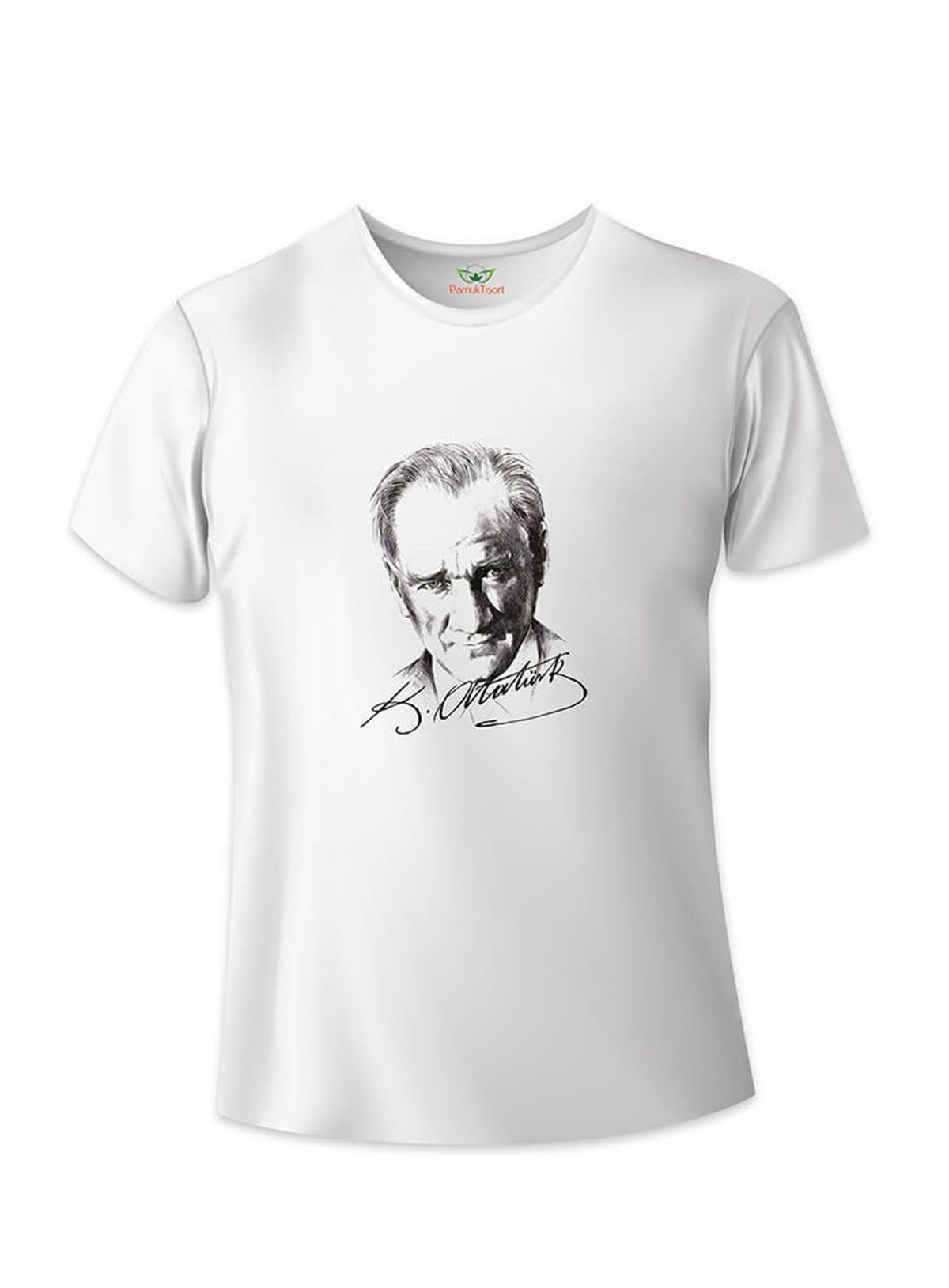 Atatürk Baskılı Beyaz Basic Tshirt Teknobutik.com'da