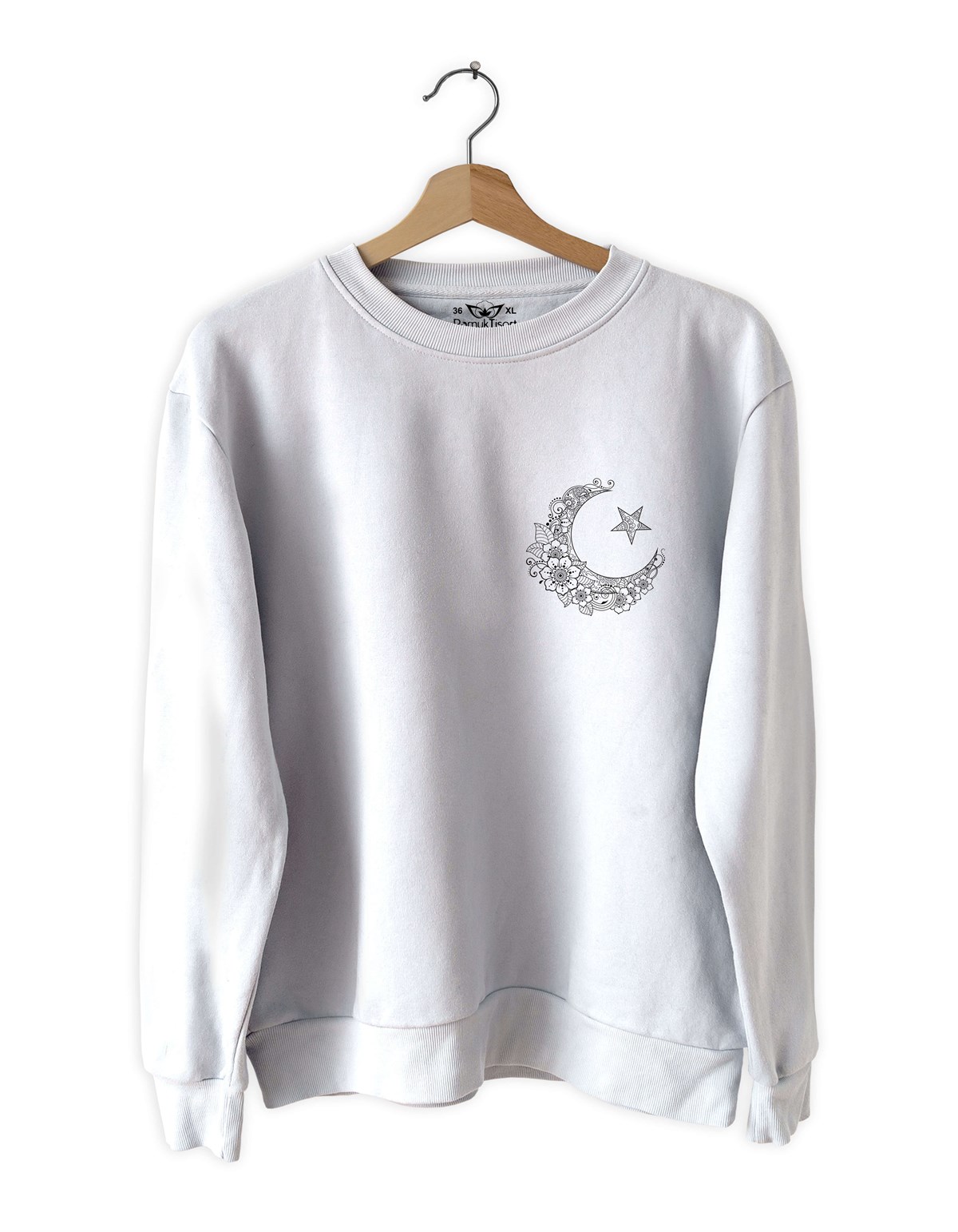 Ay Yıldız Küçük Baskılı Slim Fit Siyah - Beyaz Sweatshirt