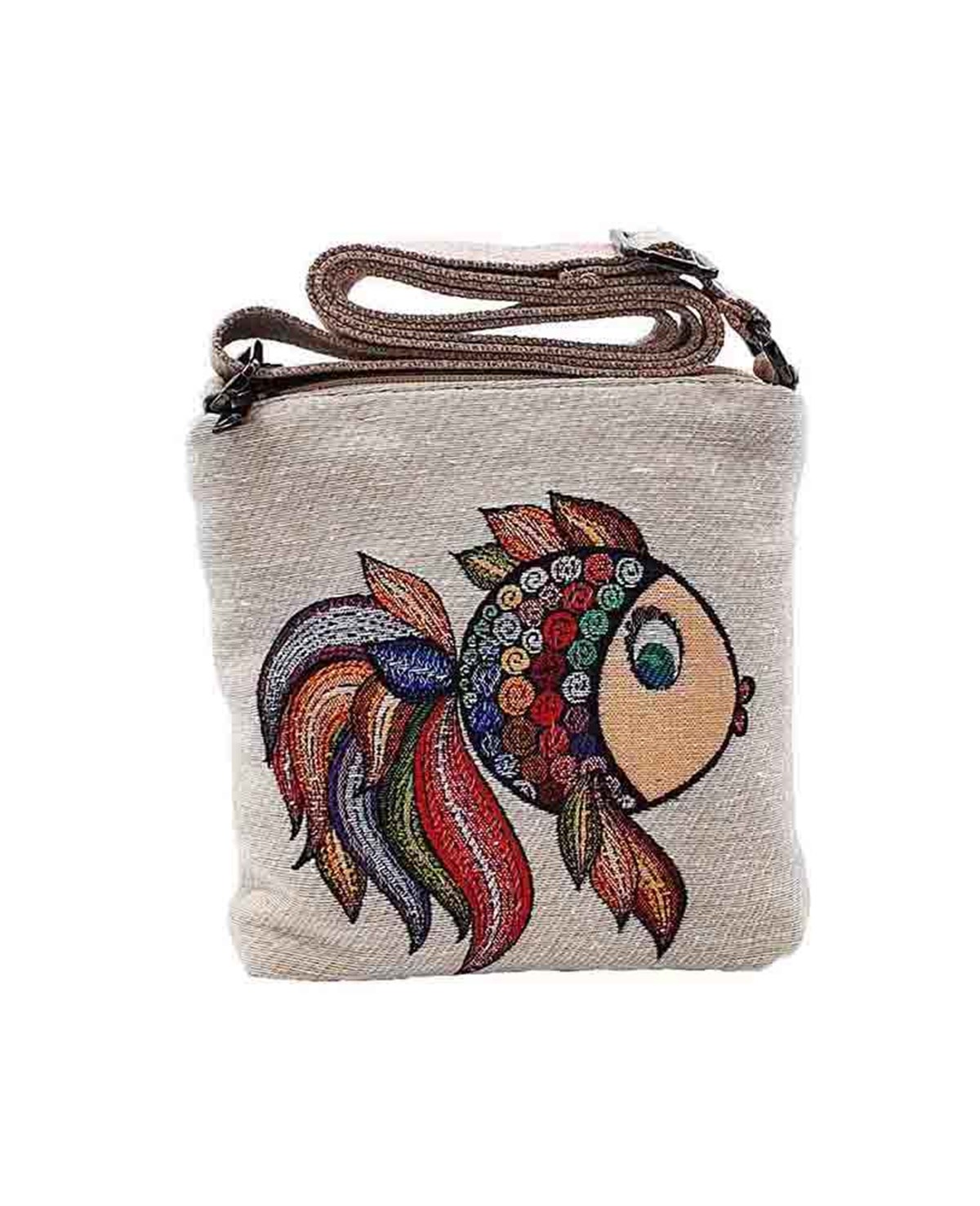 Balık Desenli Goblen Dokuma Postacı Çantası