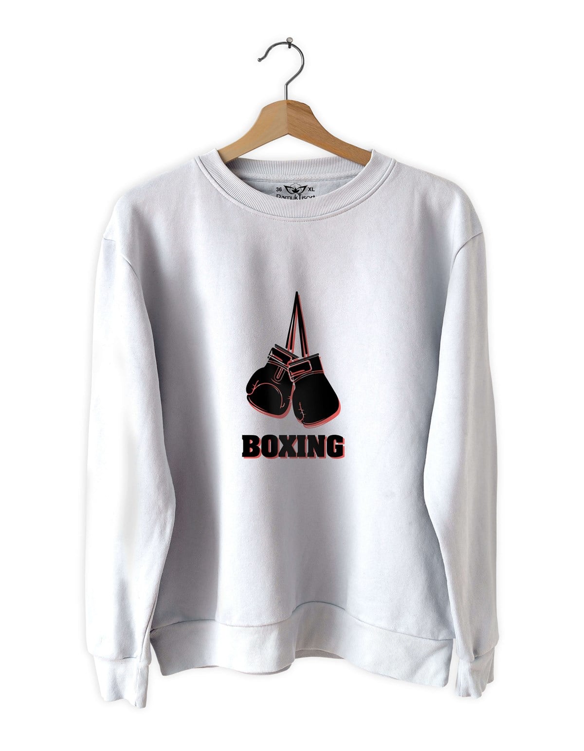 Boxing Baskılı Slim Fit Siyah - Beyaz Sweatshirt