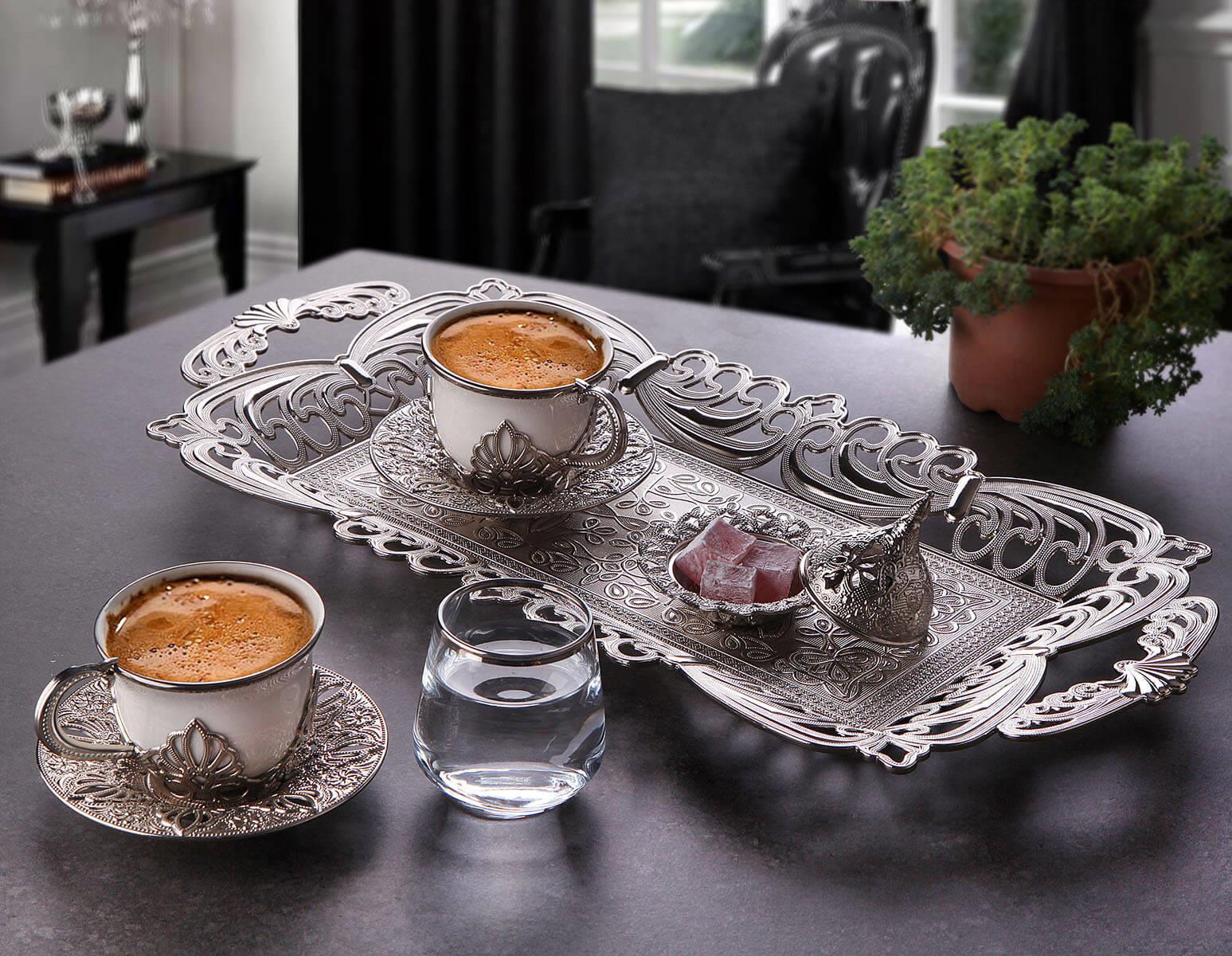Busem Ahu İkili Sunum Tepsili Kahve Takımı 11 Parça-Nikel Teknobutik.com'da