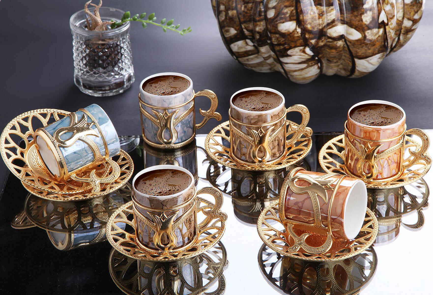 Busem Desenli Kahve Seti 18 Parça-Altın Teknobutik.com'da