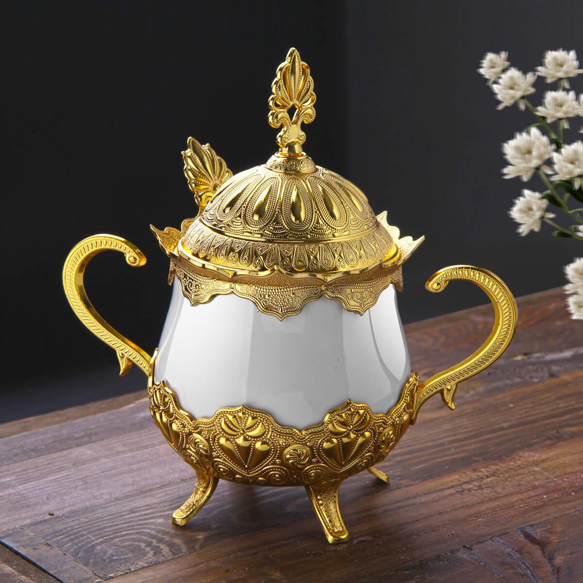 Busem Porselenli Yuvarlak Şekerlik-Altın Teknobutik.com'da