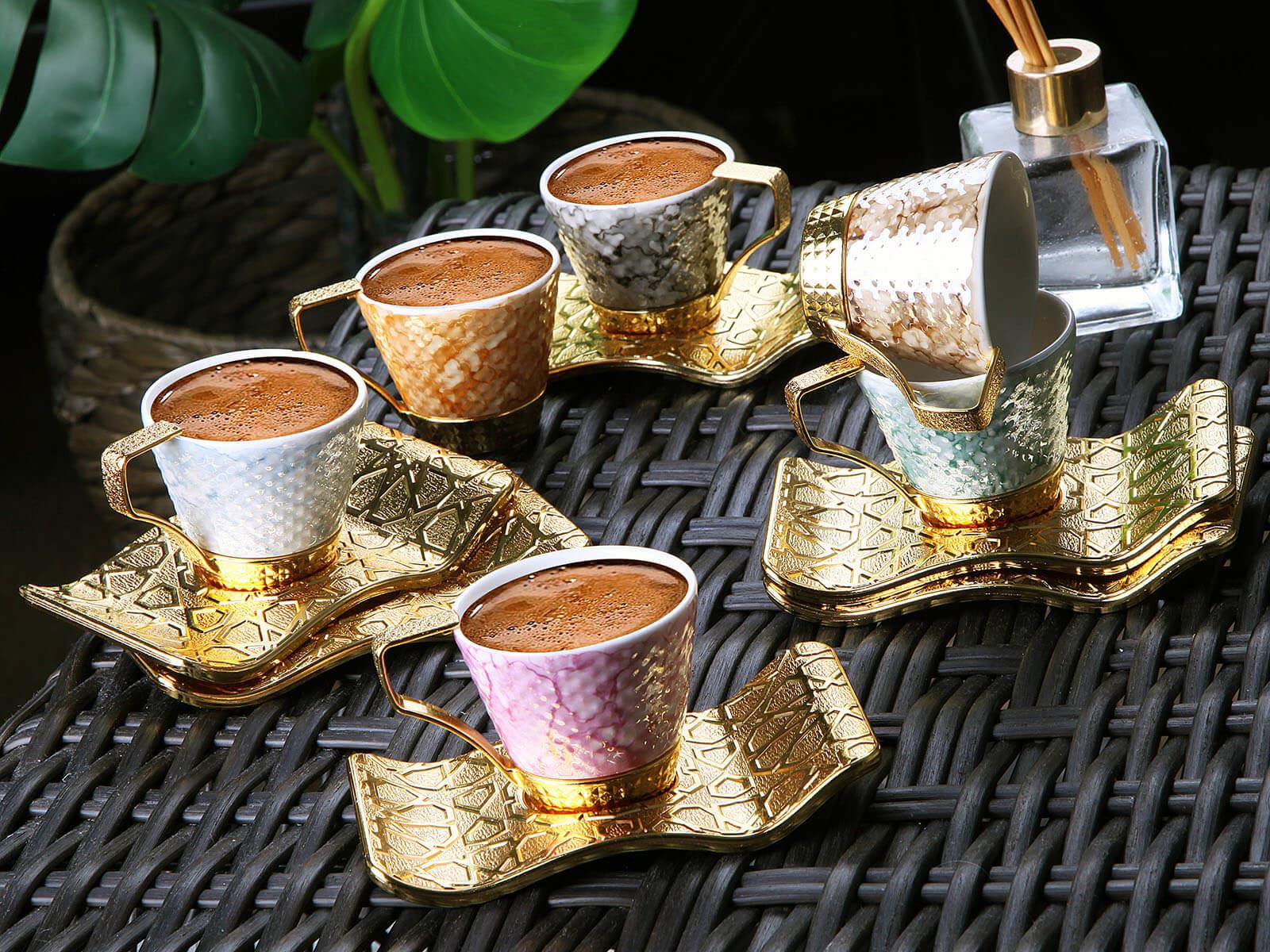 Busem Selçuklu Tırtıklı Mix Kahve Seti-Altın Teknobutik.com'da