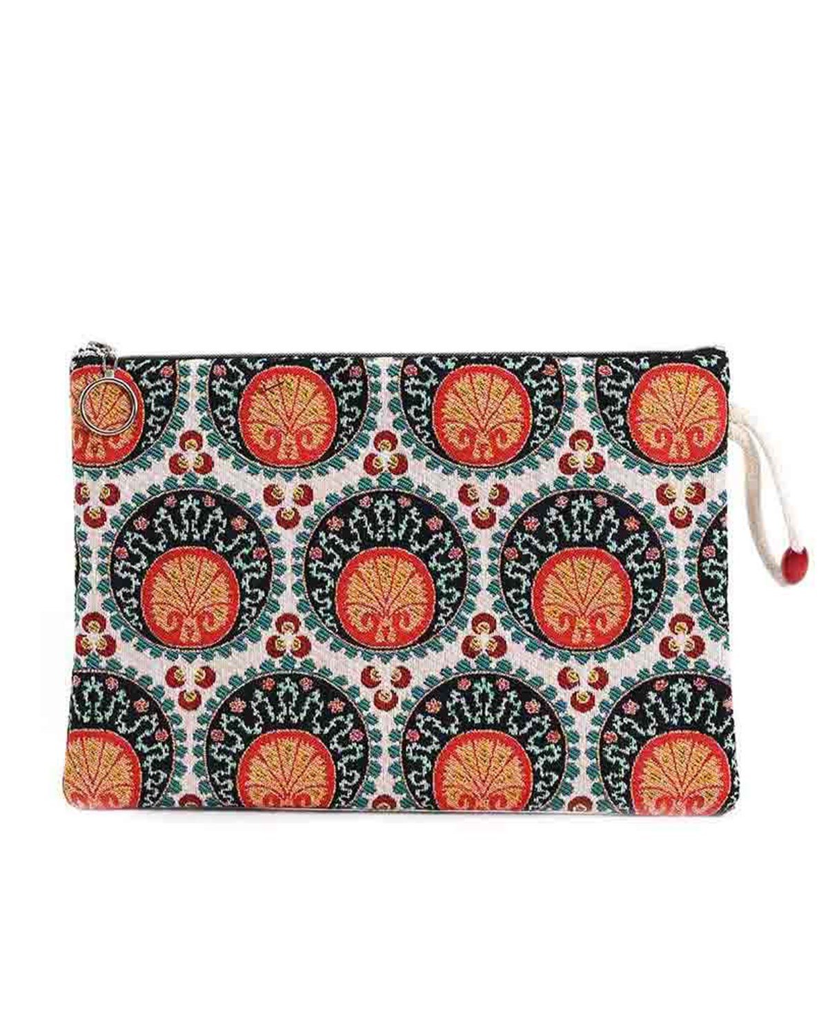 Çiçek Desenli Goblen Dokuma Makyaj Çantası (Clutch)