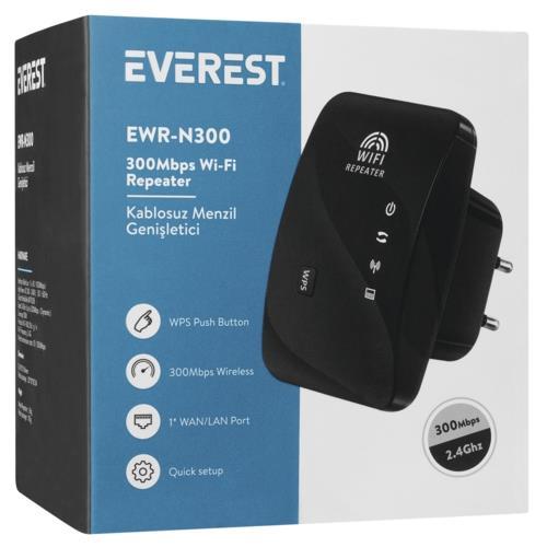 Everest EWR-N300 Kablosuz Menzil Genişletici 2.4GHz 300Mbps Teknobutik.com'da