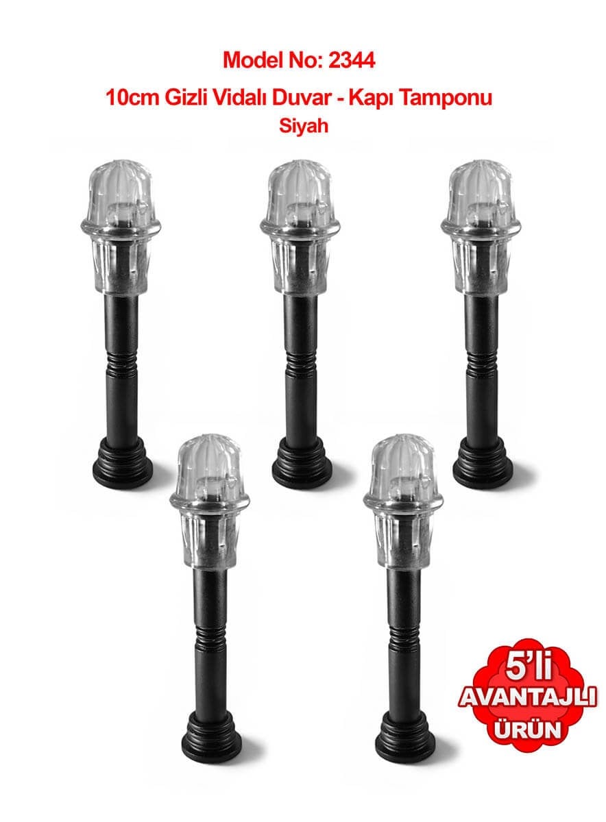 Gizli Vidalı 10cm Duvar veya Kapı Tamponu Stoperi Siyah 5li Paket Teknobutik.com'da