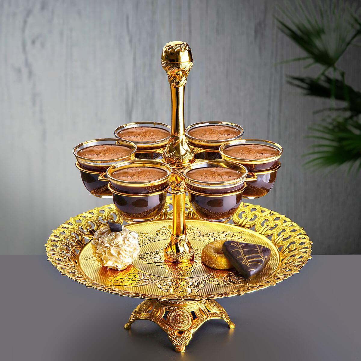 İki Katlı Tepsili Cam Mırra Seti-Nikel Teknobutik.com'da