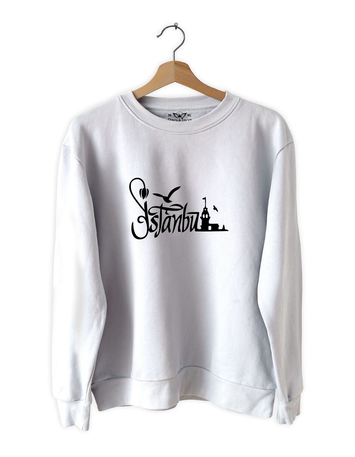 İstanbul Baskılı Slim Fit Siyah - Beyaz Sweatshirt