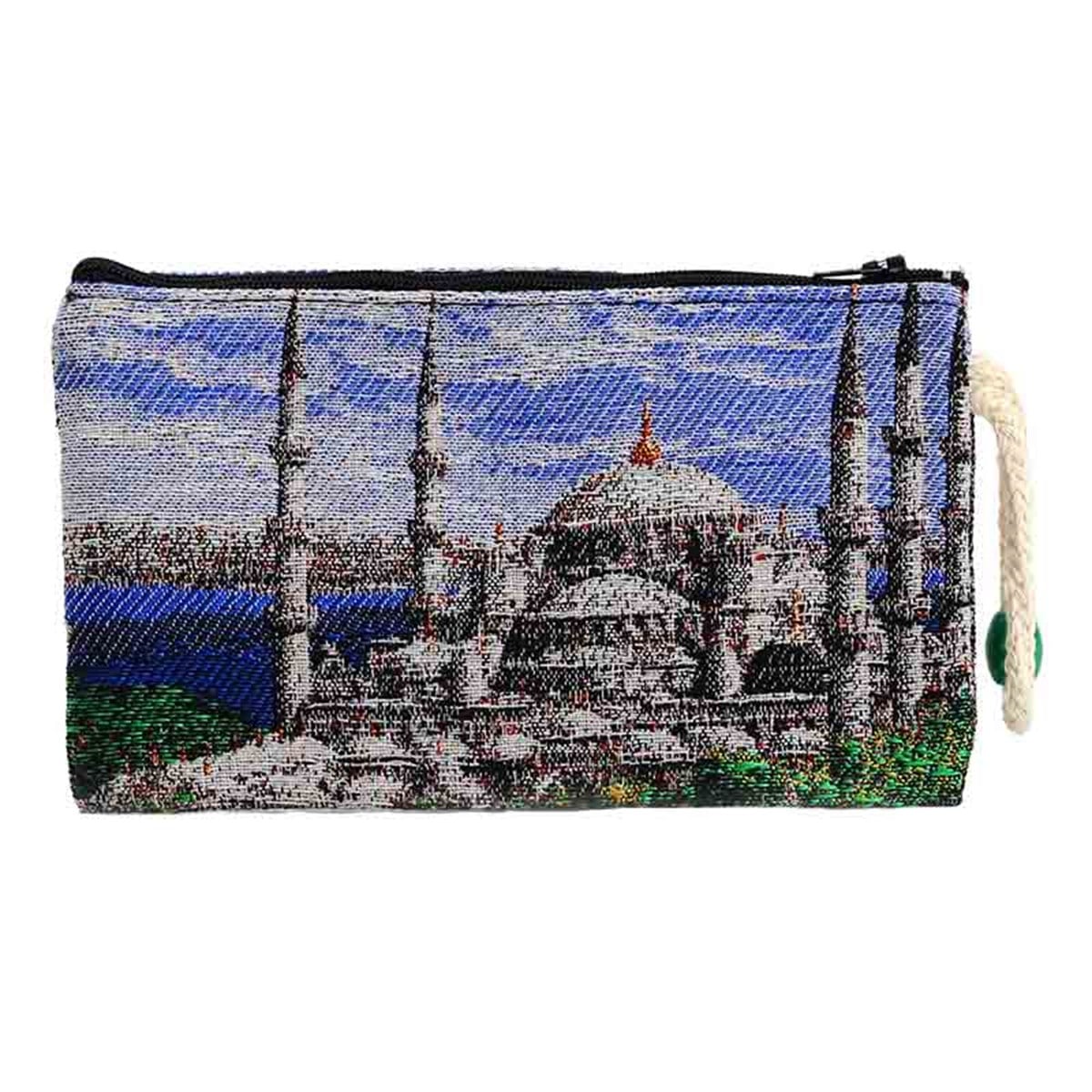 İstanbul Sultan Ahmet Desenli Goblen Dokuma İpli Boncuklu Cüzdan