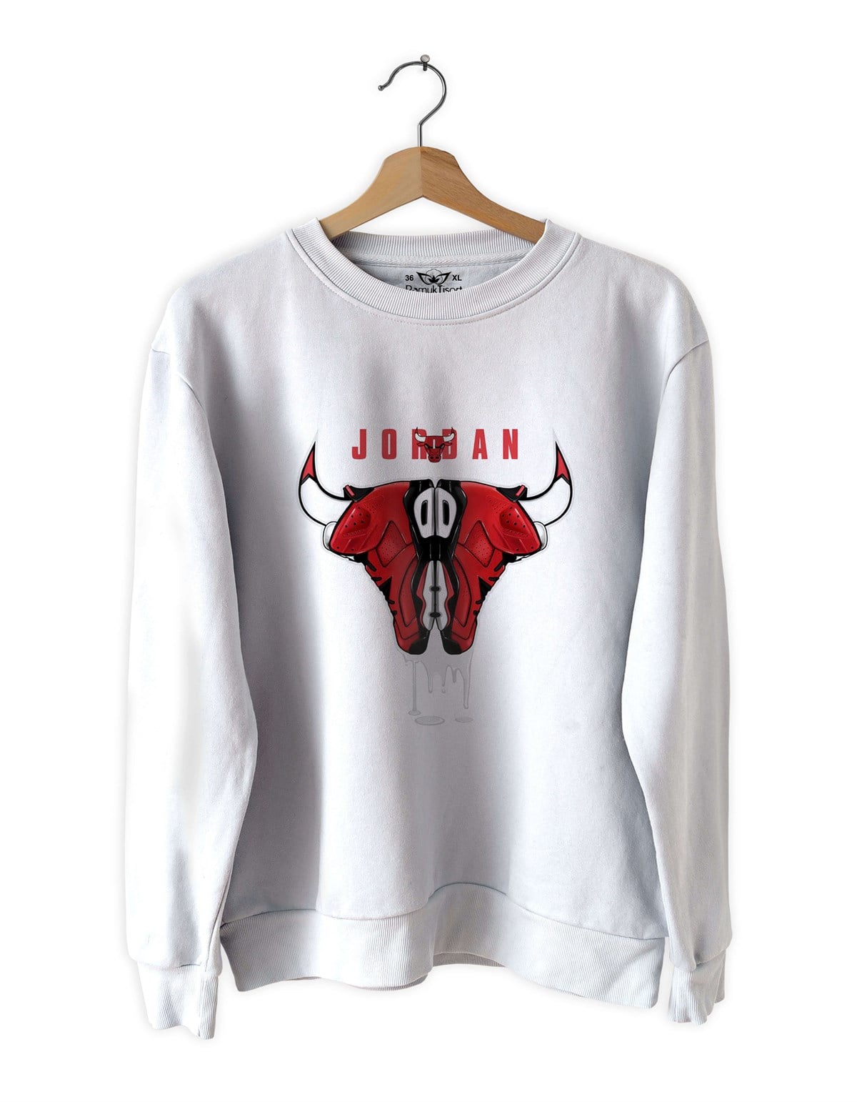 Jor-dan2 Boğa Baskılı Slim Fit Siyah - Beyaz Sweatshirt