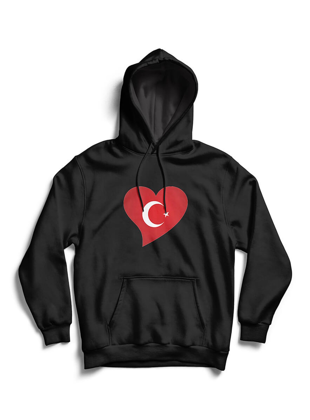 Kalp Ay-Yıldız Baskılı Üç iplik Kapşonlu Hoodie Teknobutik.com'da