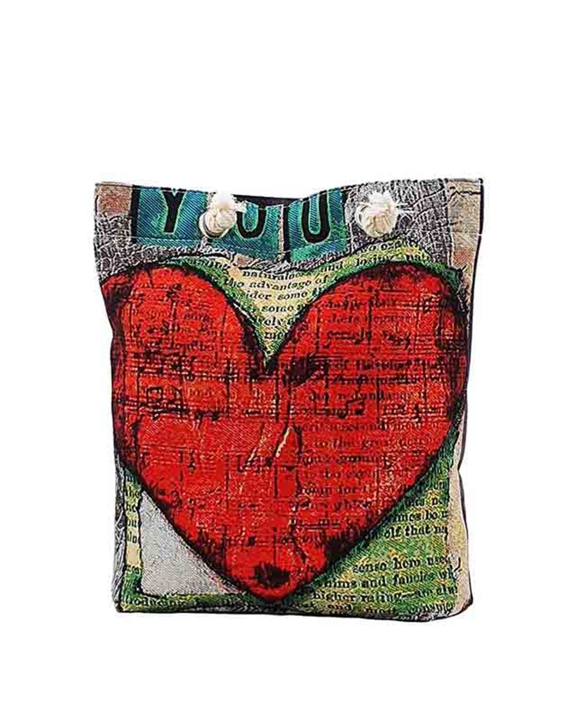 Kalp Desenli Goblen Dokum Heybe Çanta