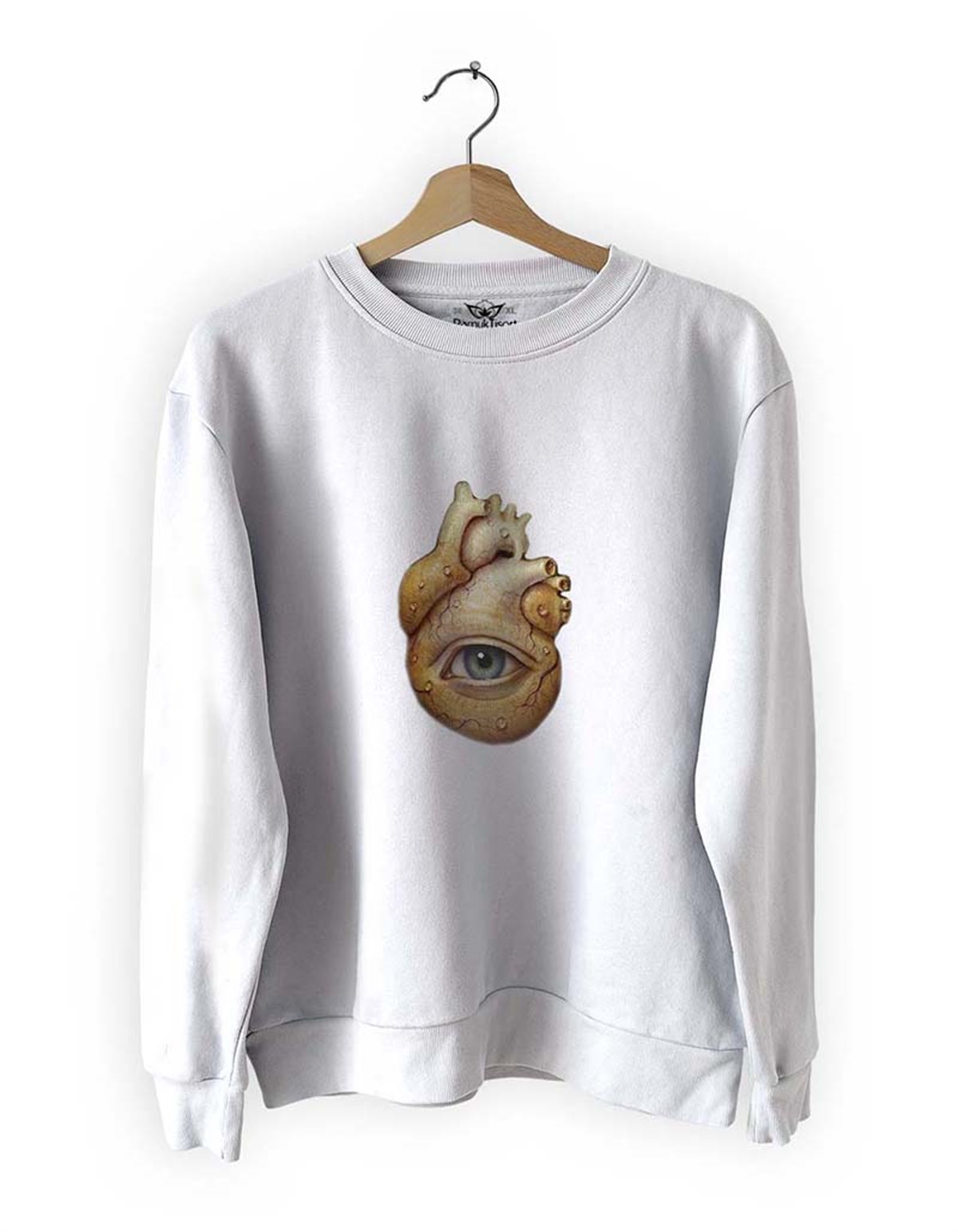 Kalp Gözü Basklı Slim Fit Pamuk Sweatshirt