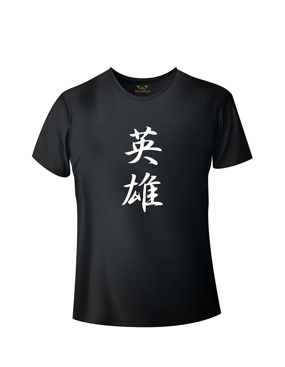 Kanji For Hero Baskılı Bisiklet Yaka Tshirt