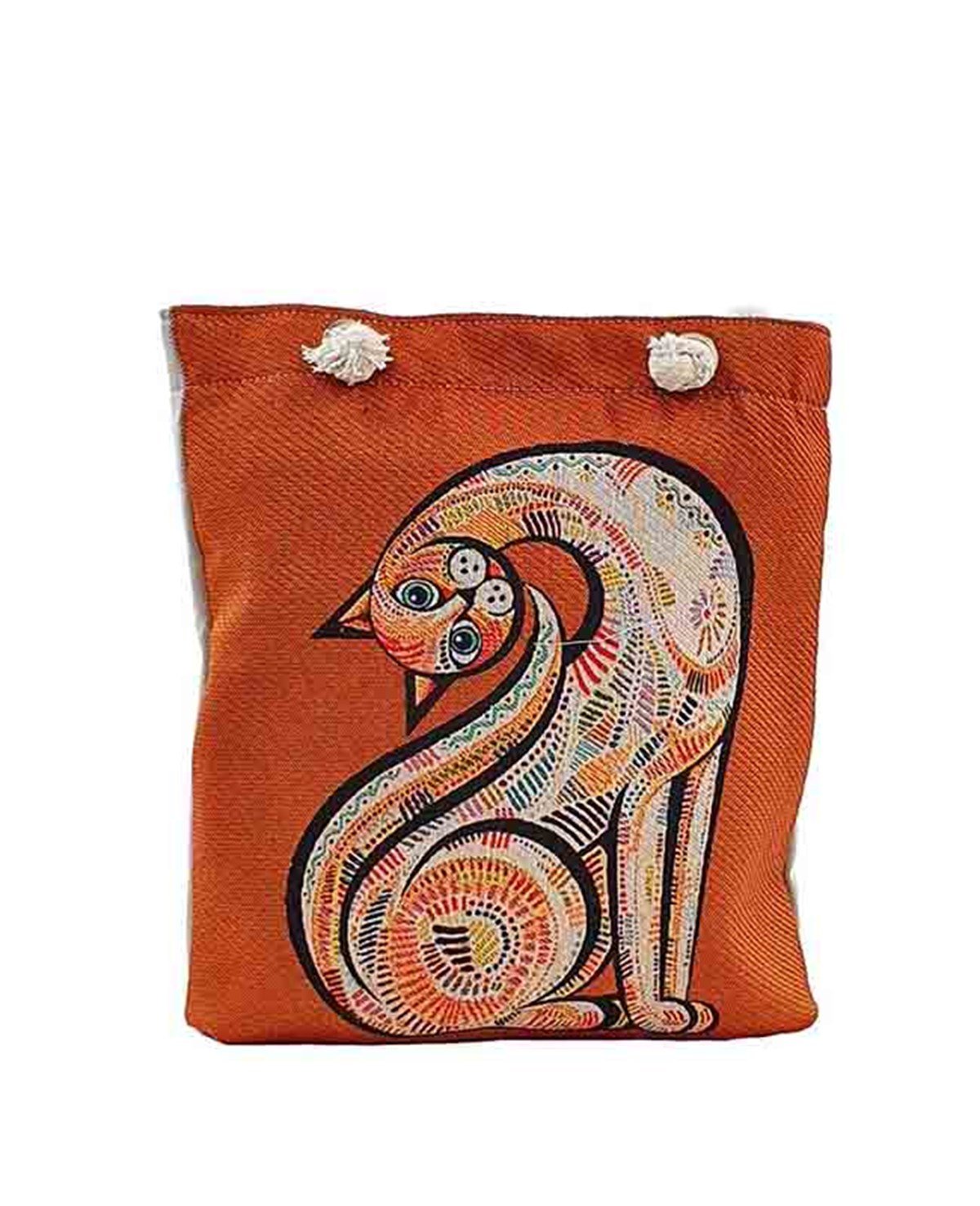 Kedi Ddesenli Goblen Dokuma Heybe Çanta