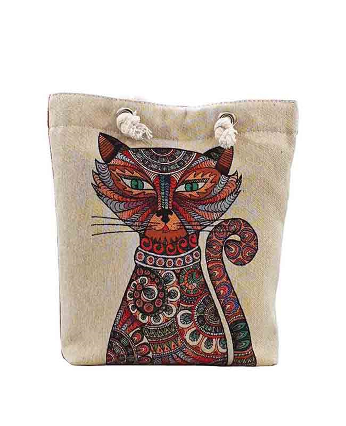 Kedi Desenli Goblen Dokuma Heybe Çanta