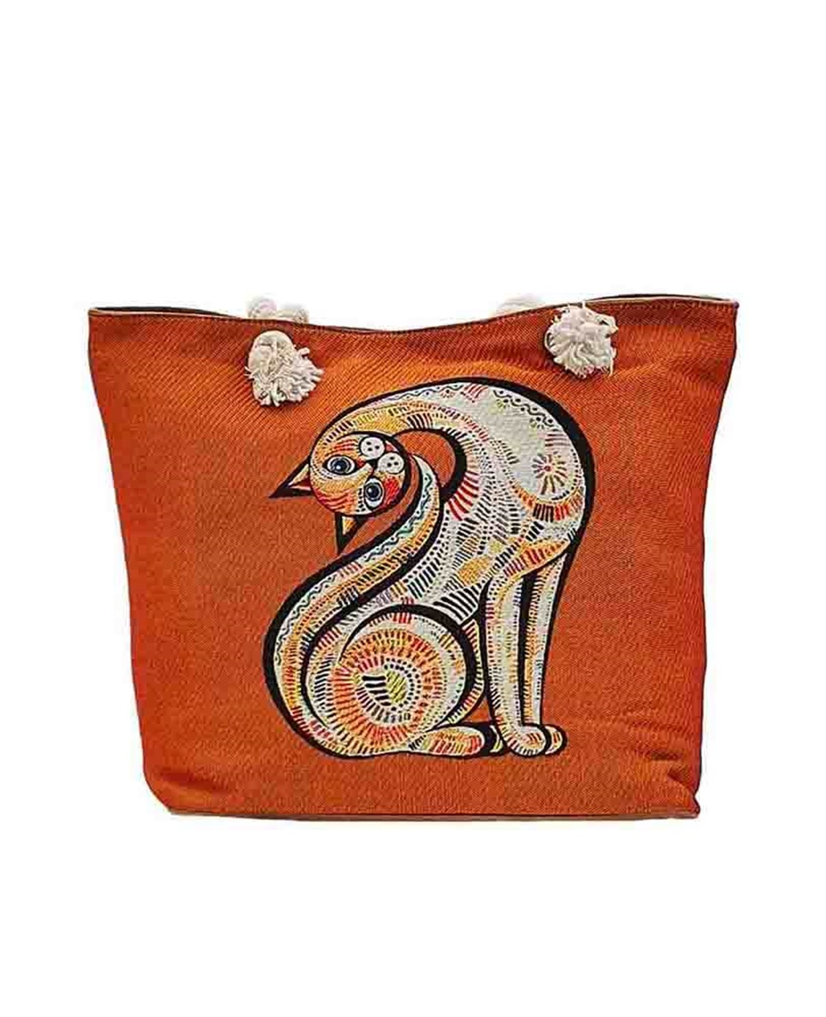 Kedi Desenli Goblen Dokuma Plaj Çantası