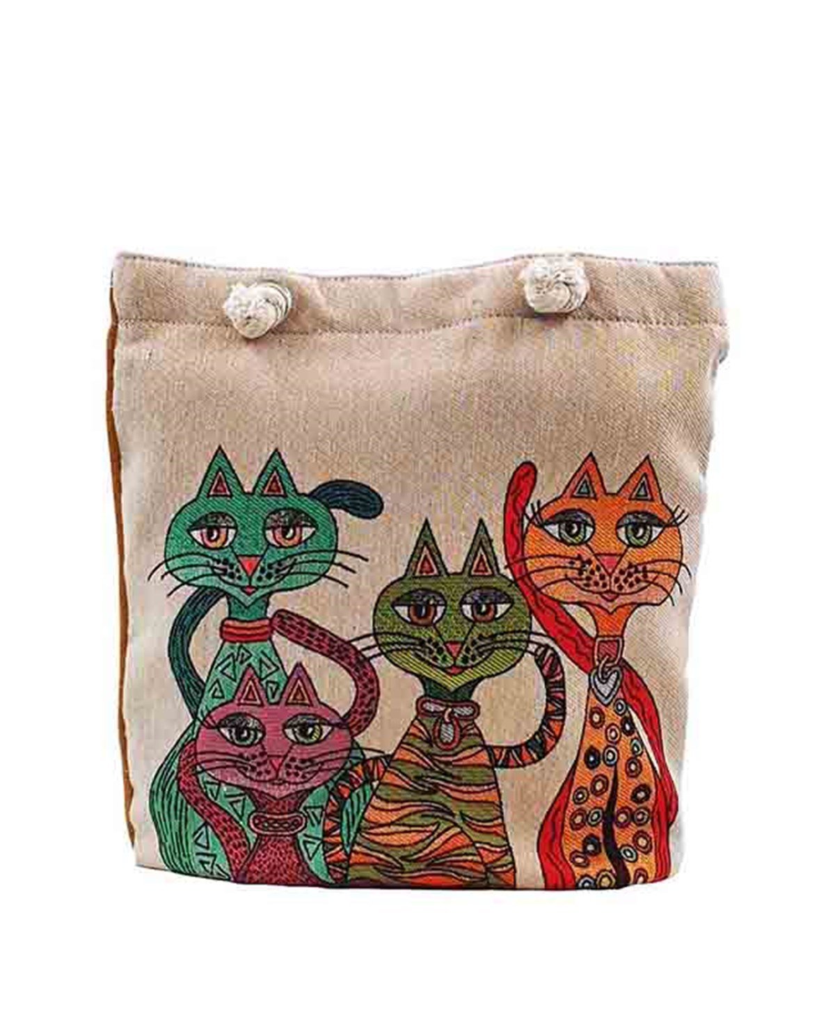 Kedi Desenli Mandala Goblen Dokuma Heybe Çanta