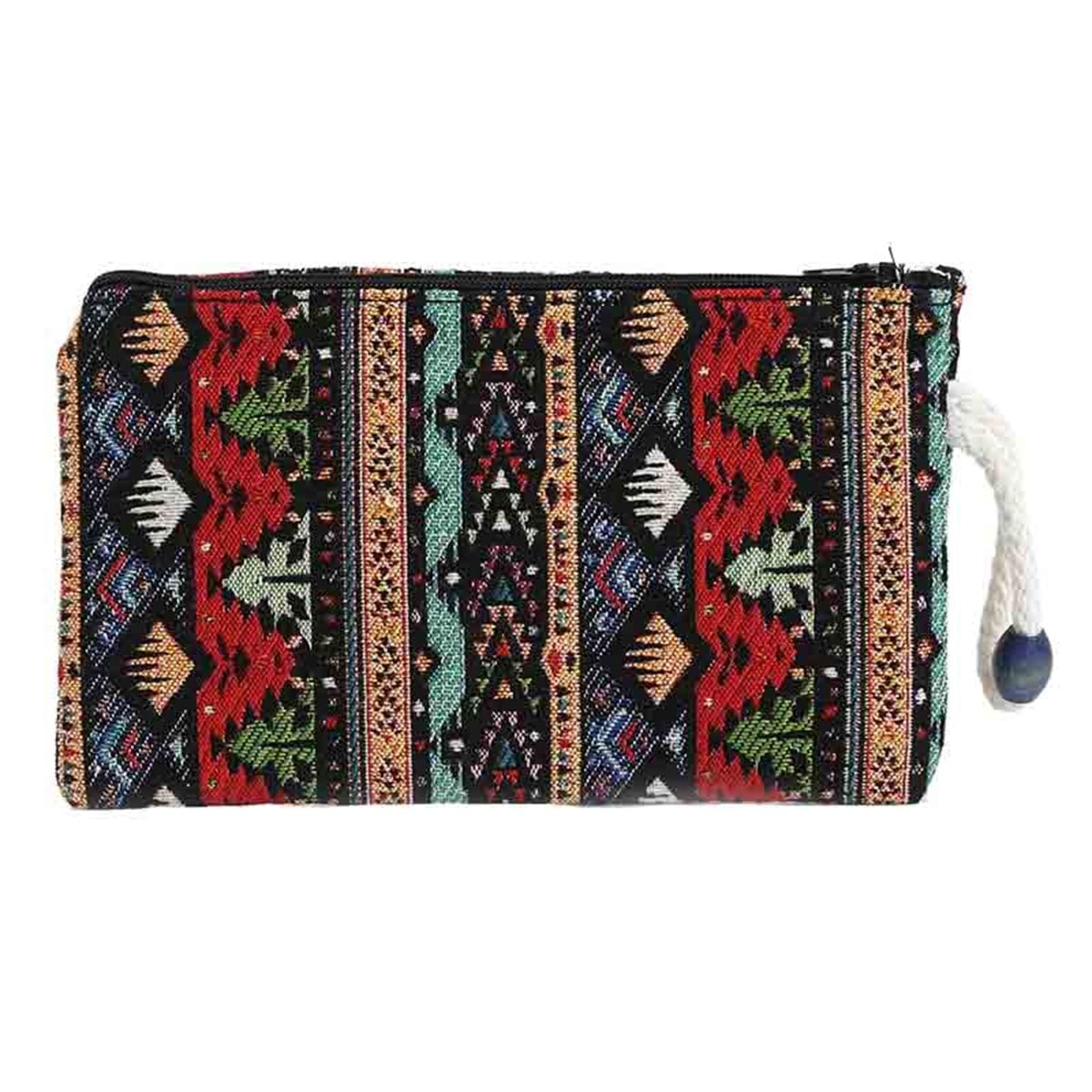 Kilim Desenli Goblen Dokuma İpli Boncuklu Cüzdan
