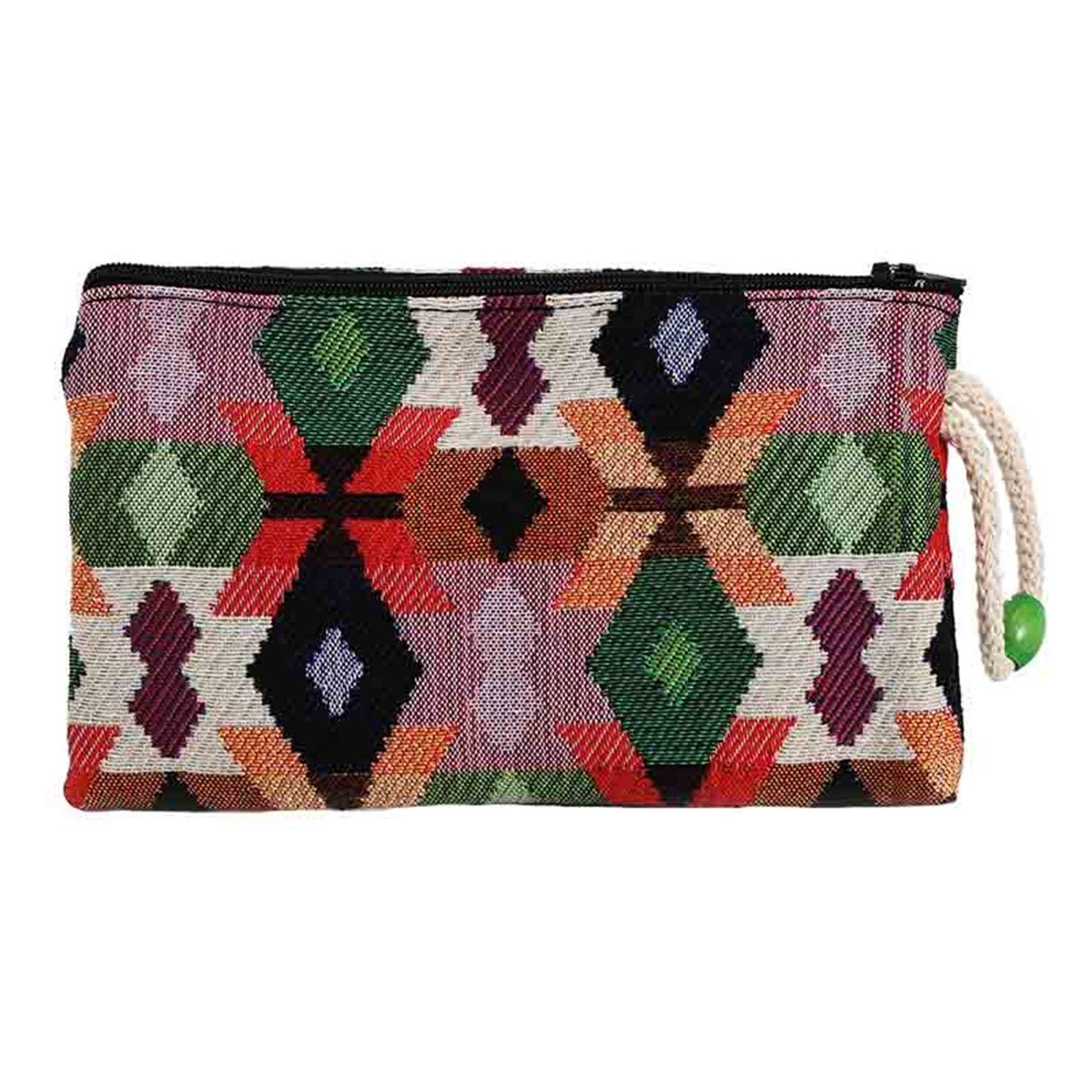 Kilim Desenli Goblen Dokuma İpli Boncuklu Cüzdan