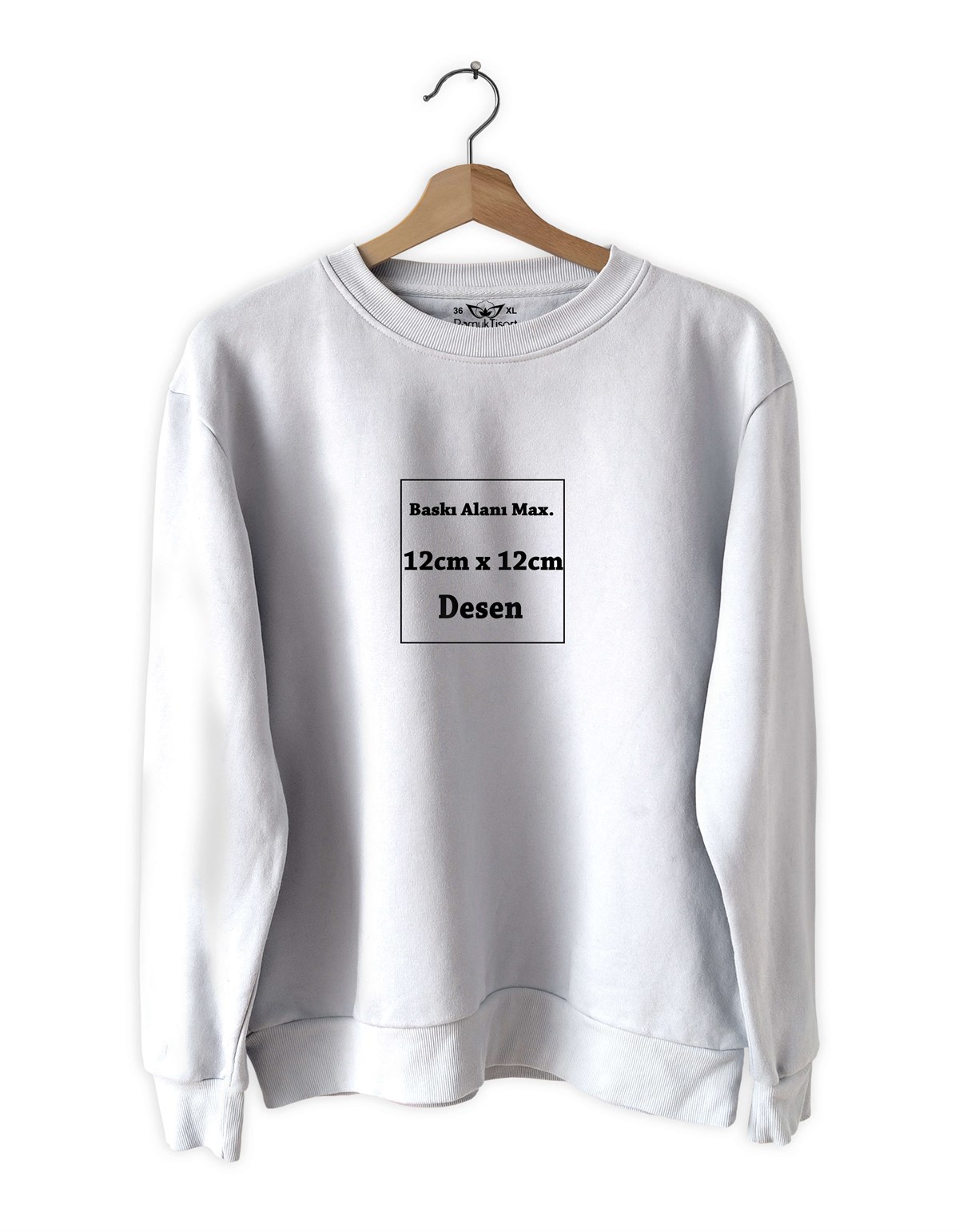 Kişiye Özel Baskı Slim fit Beyaz Sweatshirt 12cmx12cm