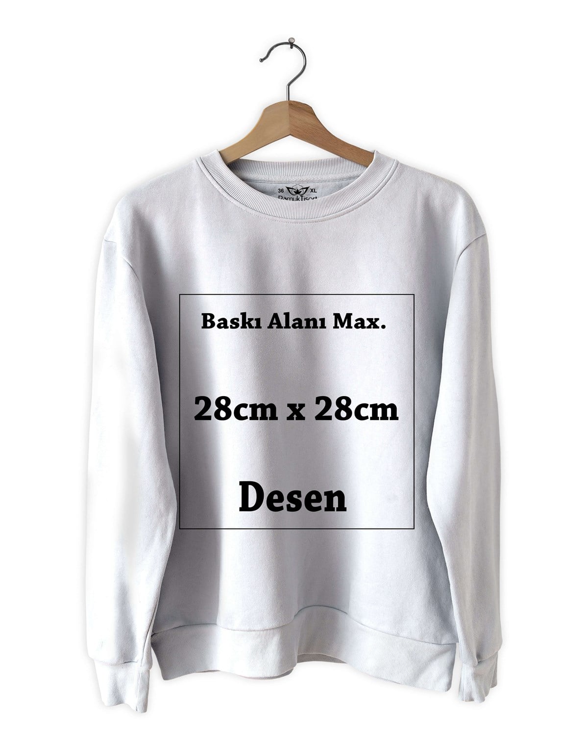 Kişiye Özel Baskı Slim fit Beyaz Sweatshirt 28cmx28cm