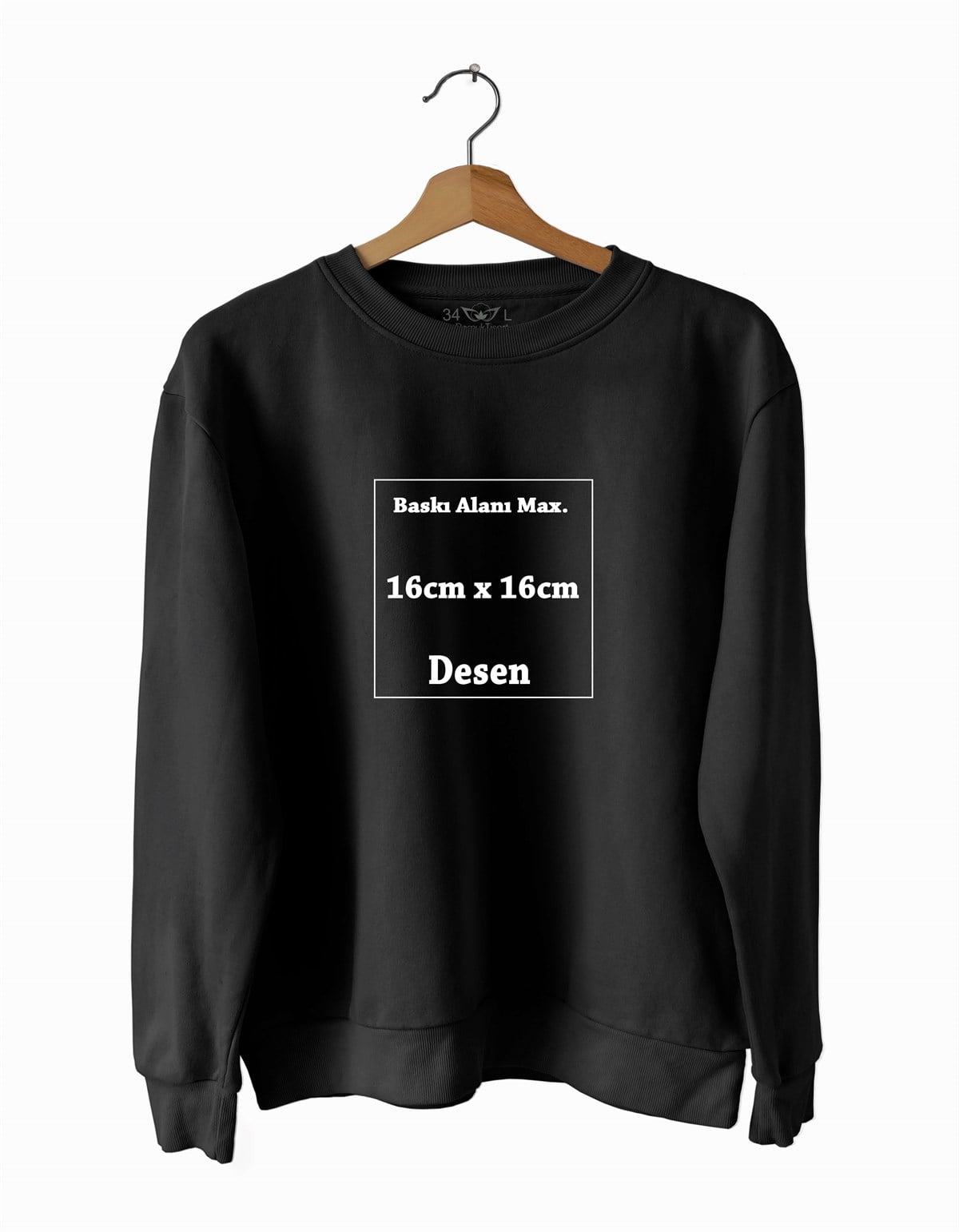 Kişiye Özel Baskı Slim fit Siyah Sweatshirt 16cmx16cm