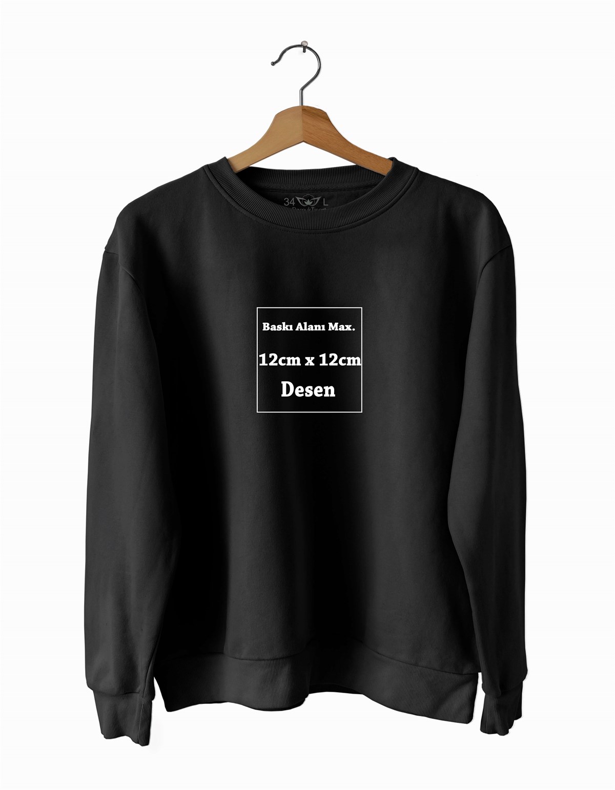 Kişiye Özel Baskı Slim fit Siyah Sweatshirt 12cmx12cm